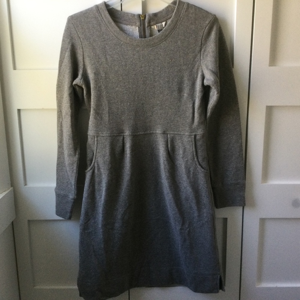 Land’s End Canvas Gray & Gold Long Sleeve Sweatshirt Dress